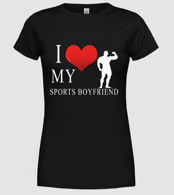 I Love My Sports Boyfriend - Páros minta minta fekete pólón